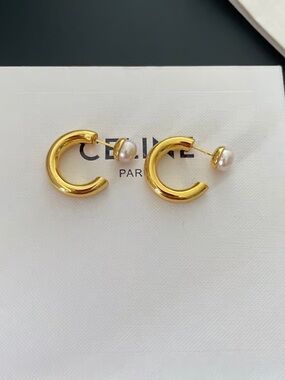 Gold Hoop Earrings with Pearl Backing